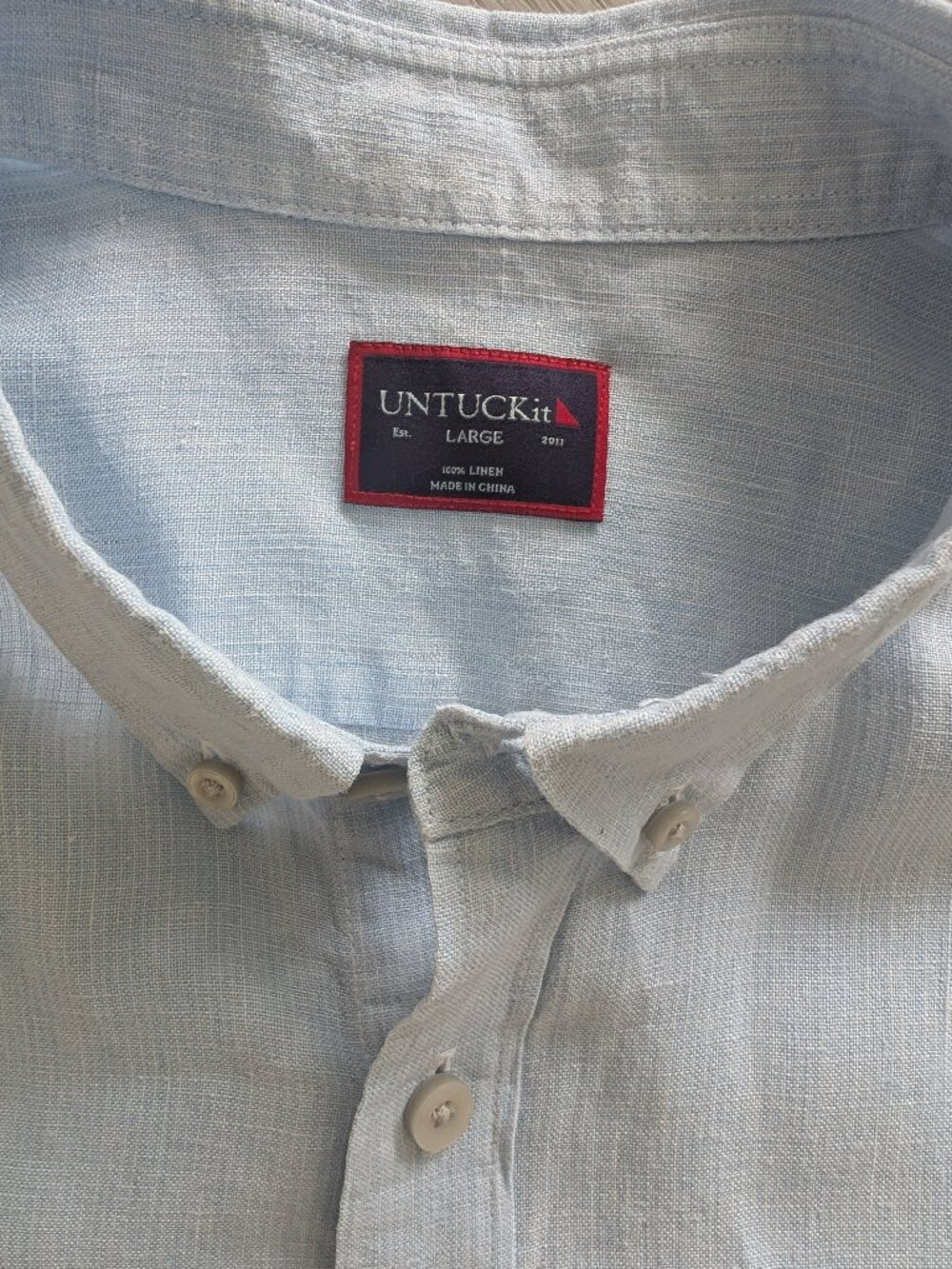 UNTUCKit “Evodia” Men’s Size L Blue 100% Linen Short Sleeve Button Down Shirt